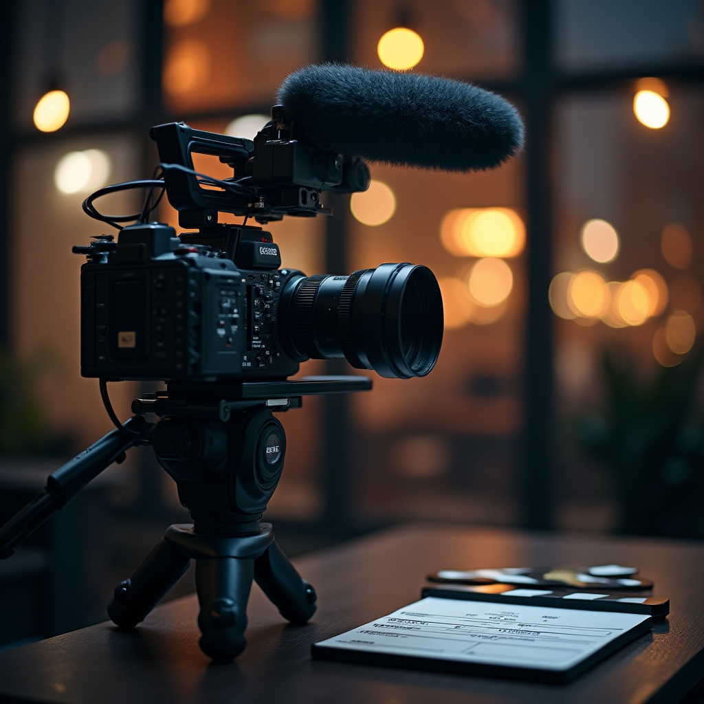 Echipament de filmare video pregătit pentru înregistrarea unui interviu profesional