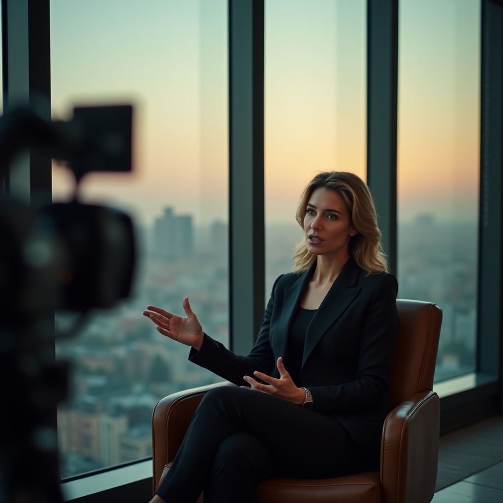 Specialist în date filmat în timpul unui interviu într-un birou modern din București