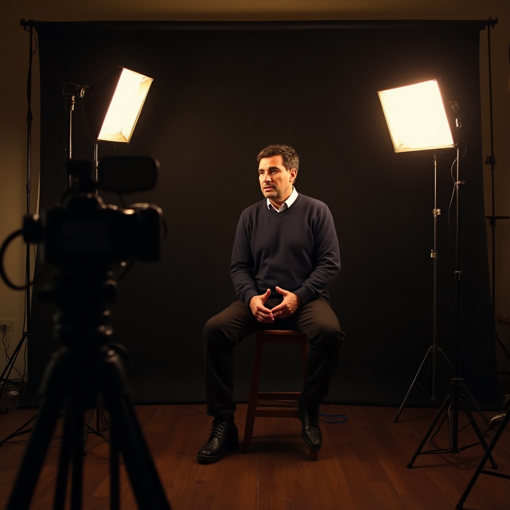 Interviu filmat într-un studio cu lumini calde pentru seria de interviuri video